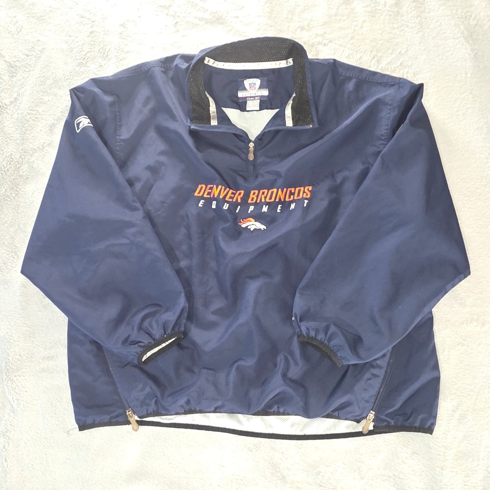 Reebok Denver Broncos NFL Equipment Quarter Zip Windbreaker Navy Blue Mens XL‎
